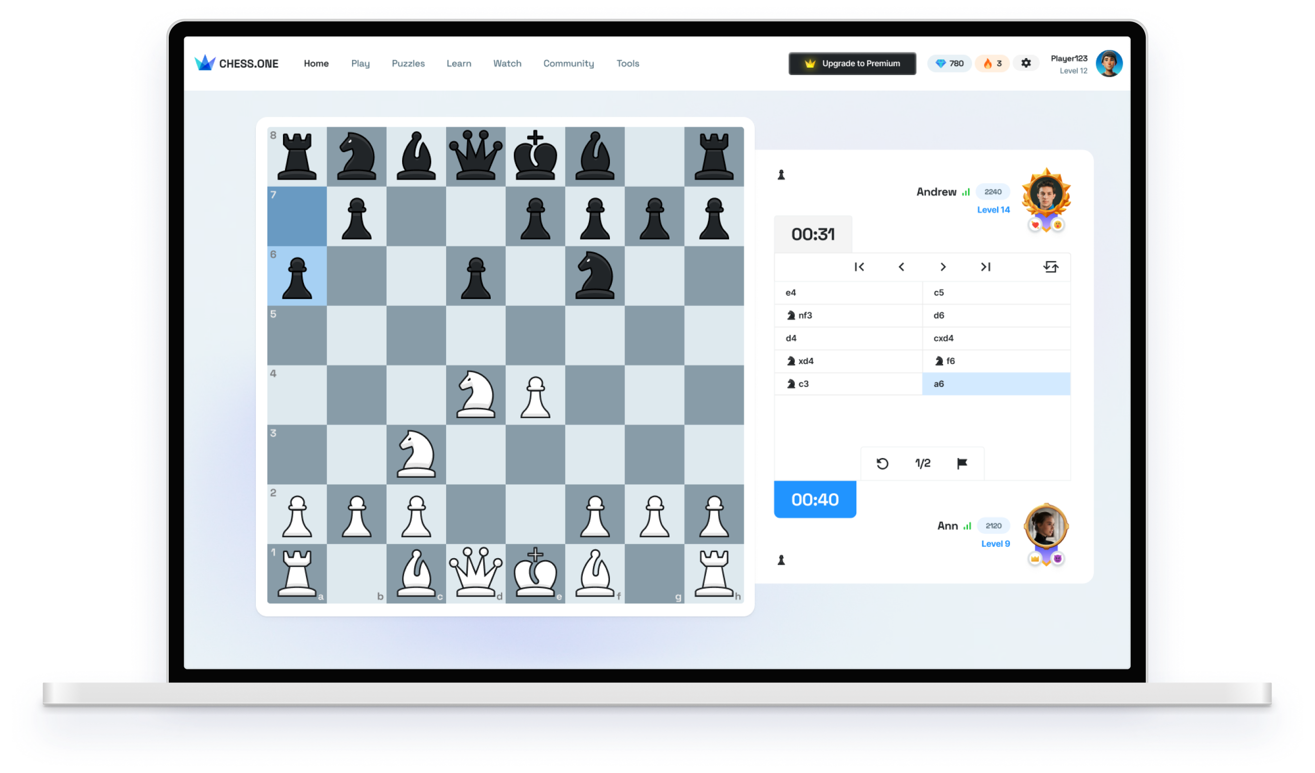 CHESS.ONE app on laptop
